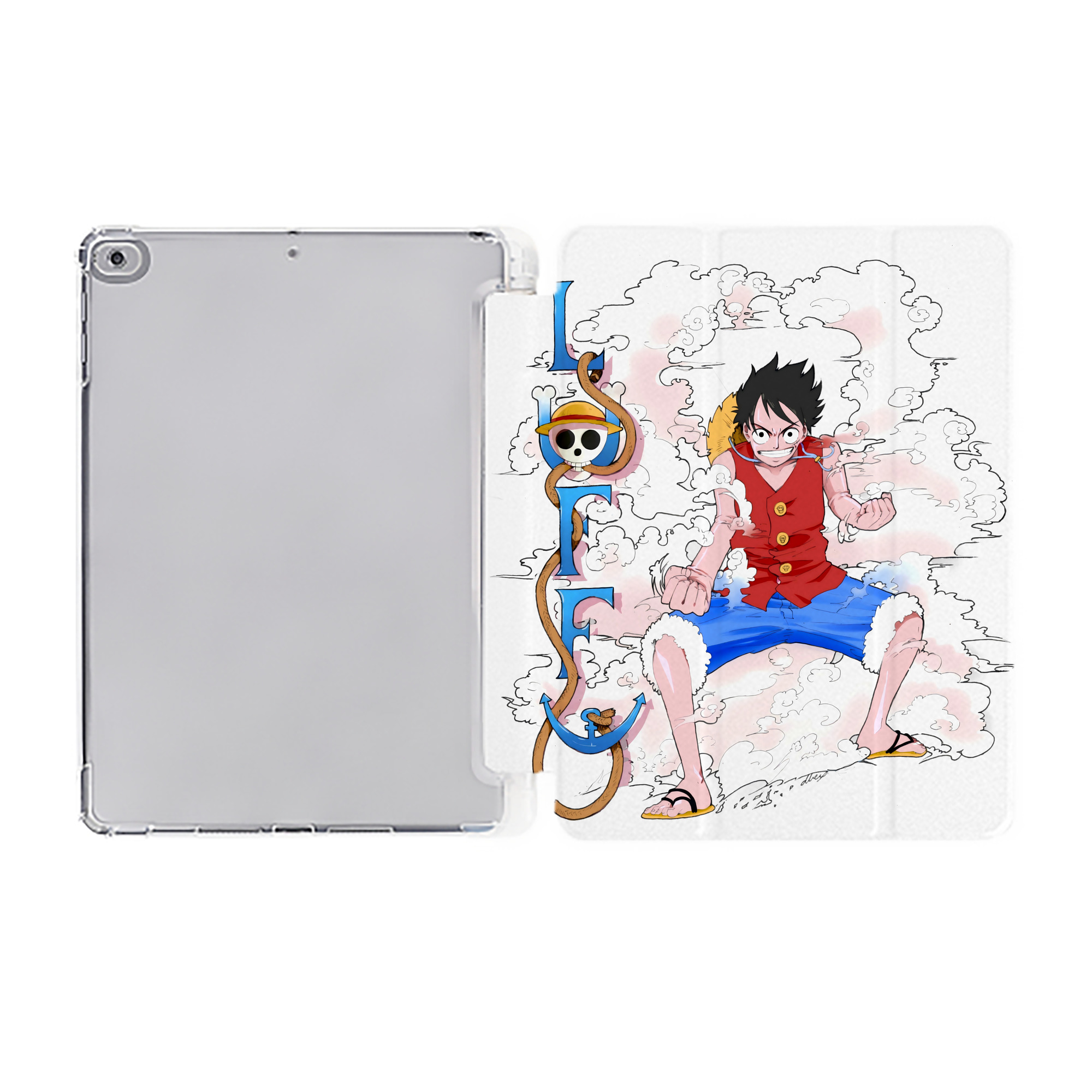 （画像用） ワンピース モンキー・D・ルフィ ONE PIECE Monkey D. Luffy IPad ケース ペン収納付き 三つ折りスタンド PUレザー×シリコン 対応機種9.5/10.5/10.9インチ